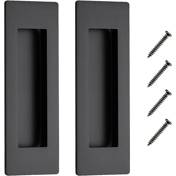 MODANU 2 Pack 6 inch Recessed Finger Flush Pulls for Pocket Door Closet Door, Sliding Barn Door Handle, Brushed Black Stainless Steel Rectangular Door Pulls Hardware