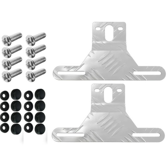 MODANU 2 Pack Trailer License Plate Bracket Holders- Aluminum Car Tag Frame for Truck/RVs/Boats, Universal License Plate Light Mounting Kit with Screw Caps, Silver