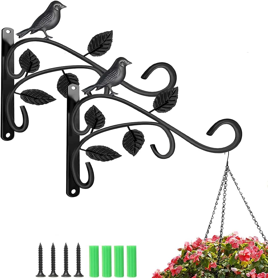 MODANU 2 Pcs Hanging Plants Bracket Outdoor,12 inch Plant Hooks for Hanging Baskets Wall-Mounted Gardening Bracket Hook for Bird Feeders, Wind Chimes, Flower Baskets, Lantern, Black - image 1 of 6