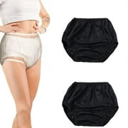 MODANU 2 Pcs Waterproof Incontinence Underpants, Reusable Plastic Pants Incontinence Leak Protection Adult Washable Diaper Cover for Woman Men (Large, Black)