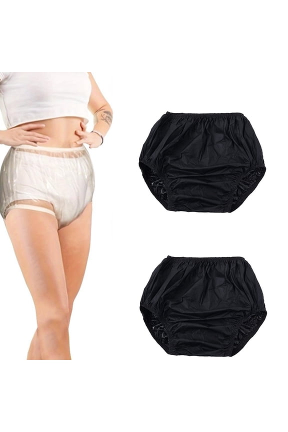 2 Pcs Waterproof Incontinence Underpants, Reusable Plastic Pants Incontinence Leak Protection Adult Washable Diaper Cover for Woman Men (Large, Black)