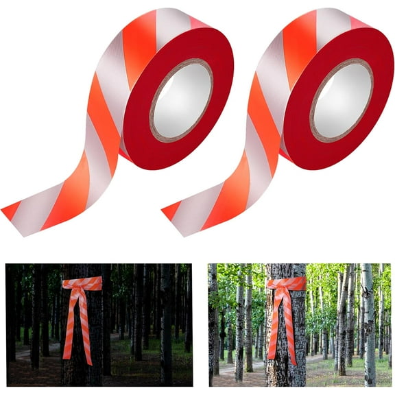 MODANU 2 Rolls Hunting Trail Marking Ribbons Reflective Tree Marking Tapes-Hunting Trail Flagging Tapes for Hiking Safety Boundaries Hazardous Areas Tree Signs (2in x 140ft, Orange)