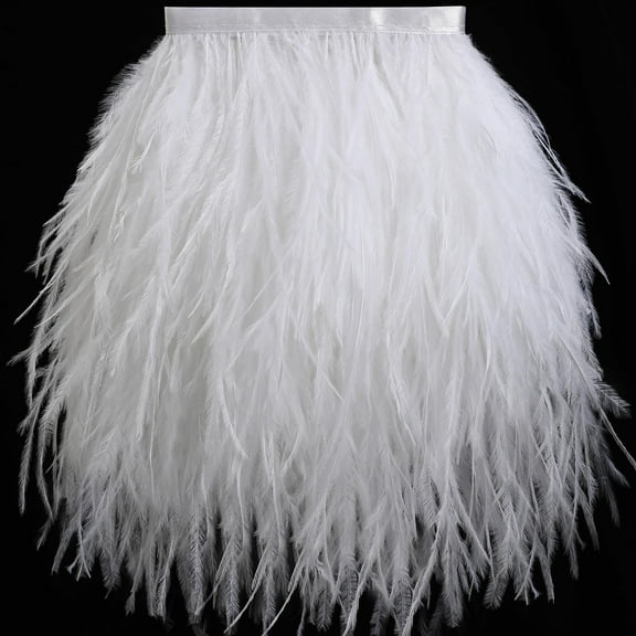MODANU 2 Yards 8-11cm Ostrich Feathers Trim Fringe for DIY Dress Sewing Crafts Costumes Decoration, White