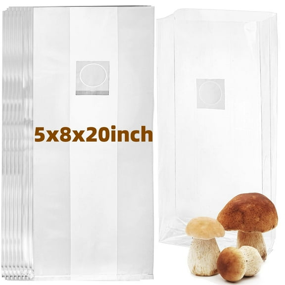 MODANU 20 Pcs 6 Mil Mushroom Grow Bags, Thick Spawn Bags with 0.2 Micron Filter Breathable Autoclavable Durable Tear-Resistant, 5 X 8 X 20 inch