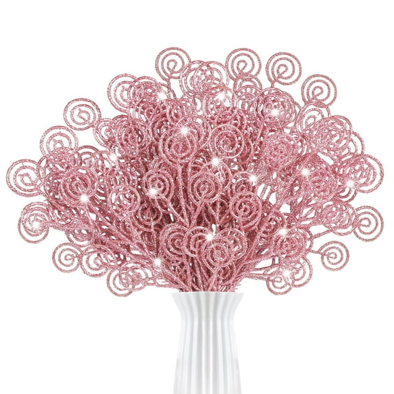 MODANU 20 Pcs Christmas Tree Picks 11.8 inch Artificial Flowers Branch Stems Christmas Candy Curly Picks for Christmas Tree Wreath Crafts Fillers Party Home Holiday Decoratiomns (Pink)