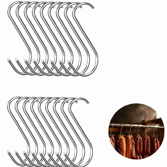 MODANU 20 Pcs Meat Hooks, 5.1" Stainless Steel Butcher Hooks, Meat Processing Hooks for Hanging Bacon, Sausage, Beef, Hunting Smoking Ribs, Drying, Grillling BBQ For Kitchen, Market