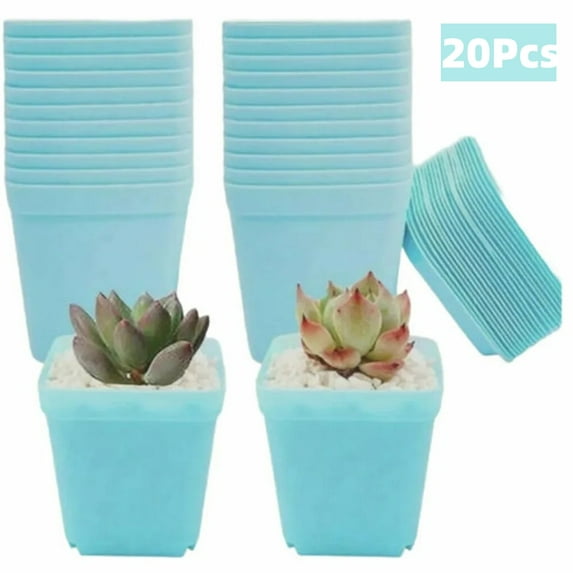 MODANU 20 Pcs Plastic Square Nursery Pots, 3 inch Square Nursery Plant Pot with Saucers, Seedling Nursery Transplanting Planter for Flower, Succulent, Herb, Small Potted Plants, Blue