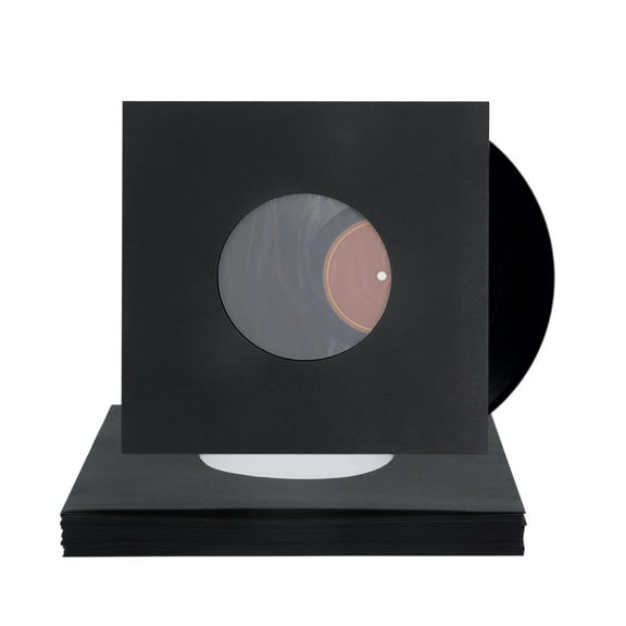 MODANU 20Pcs Vinyl Record Jackets, 7" Kraft Paper Vinyl Outer Sleeves with Hole Album Protector Covers for LP Vinyl Records Collections Storage, Black