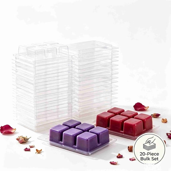 MODANU 20Pcs Wax Melt Containers-6 Cavity Clear Empty Plastic Wax Melt Molds-Square Molds - Clamshells for Tarts Wax Melts