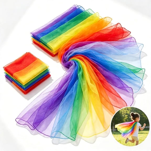 MODANU 24 Pcs Scarves for Kids Play 23.6 x 23.6 inch Juggling Scarves Dance Scarves Play Scarves Magic Trick Silk Scarves Movement Scarves Rhythm Scarves Rainbow Scarf Colorful Scarves for Music