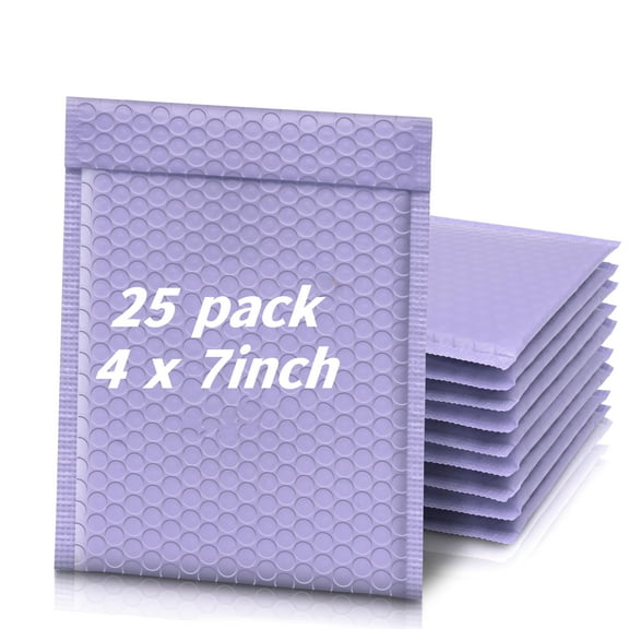 MODANU 25 Pack Bubble Mailers, 4 x 8 inch Self-Seal Poly Padded Envelope, Waterproof Shipping Bags for Small Business, Purple