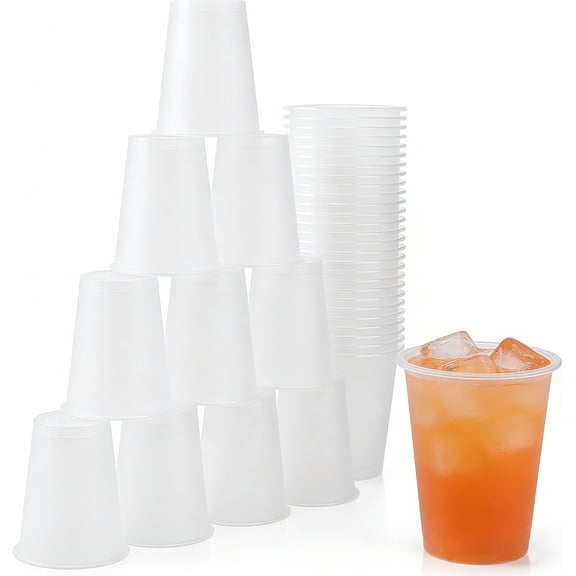 MODANU 25 Pack Frosted Plastic Cups Clear Disposable Drinking Cups Bulk for Wedding Reception Stadium Birthday Party Supplies,16 Oz