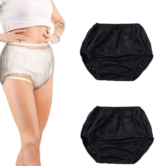 MODANU 2Pcs Adult Leakproof Incontinence Underwear for Women Men, Plastic Underwea Pant for Adults, Washable Underpants Plastic Diaper Covers for Disabled, Elderly, Postpartum(Small, Black)