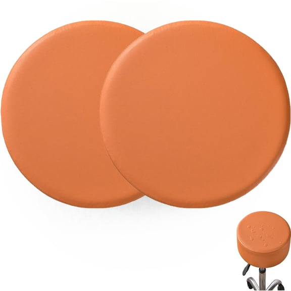 MODANU 2Pcs Bar Stool Covers Round, for 12-14 Inch Chair Waterproof PU Seat Covers with Elastic Bands for Bar Stool/Round Cushion, Orange