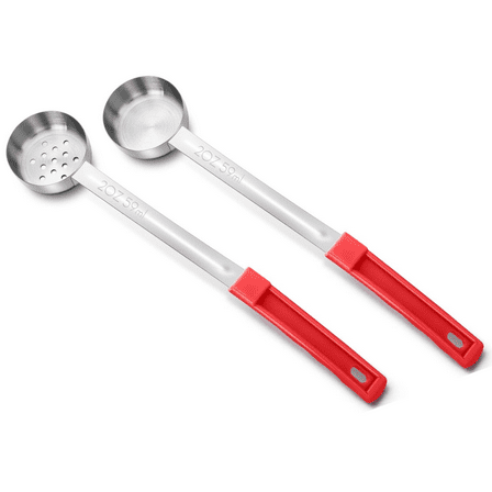 MODANU 2Pcs Portion Control Serving Spoons, 2oz Restaurant Measuring Serving Ladle Utensils, Portion Control Slotted and Unslotted Scoops for Weight Loss, Kitchen