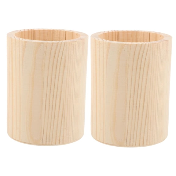 MODANU 2Pcs Round Pen Cup Holder Pine Pen Holder 3.1X3.1X3.9in Pencil Holder Multipurpose Pencil Cup Wooden DIY Pen Holder Desktop Organizer for Office Home