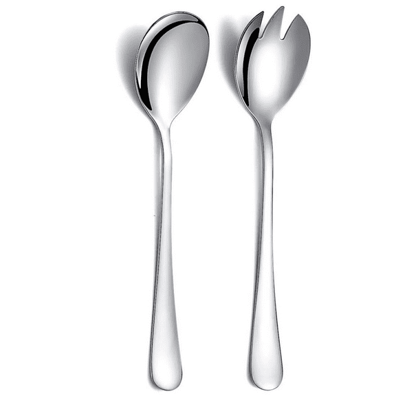 MODANU 2Pcs Salad Servers Salad Spoons and Fork Set, Stainless Steel Serving Utensils for Salad Gravies or Pasta, Silver