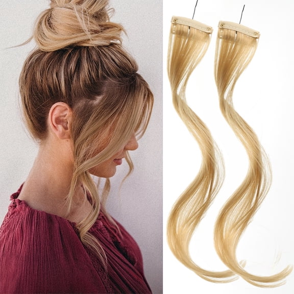 MODANU 2Pcs Side Air Bangs, 13in Clip in Bangs Front Side Bangs Set, Bangs Hair Clip on Fringe Bangs with Temples Synthetic Long Dragon Beard Bangs Hair, Dark Blonde