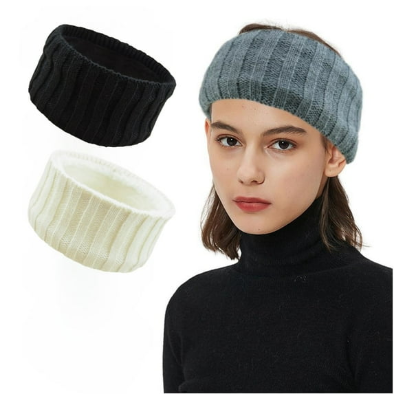 MODANU 2Pcs Winter Headbands for Women Warm Thick Knit Headband Girls Cold Whether Ear Warmers Headband, Black & White