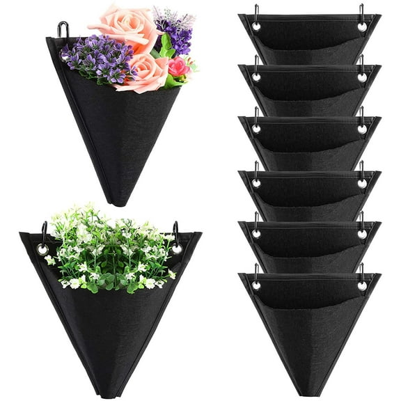 MODANU 3 Pcs Hanging Wall Planters for Indoor Outdoor Triangle Garden Planter Hanging Grow Bags Flower Pots for Railing Deck Balcony Home Decor, Black