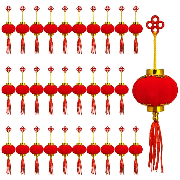 MODANU 30Pcs Chinese New Year Decorations Ornaments Mini Hanging Red Lantern Pendant Traditional Lucky Hanging Decoration for Spring Festival New Year Home Office Car Tree Decorations