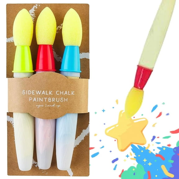 MODANU 3Pcs Outdoor Sidewalk Chalk Paint, Sidewalk Chalk Paint Brush, Washable Paint Liquid Brush, Easy to Clean Reusable and DIY at Will, Side Walk Chalk, Red Green Blue