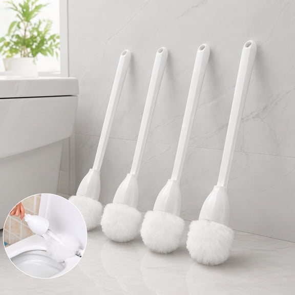 4 Pcs Toilet Bowl Mop Toilet Bowl Brush Soft Swab Toilet Mop Bathroom Toilet Brush with Long Handle Toilet Bowl Brush Mop Toilet Scrubber, White