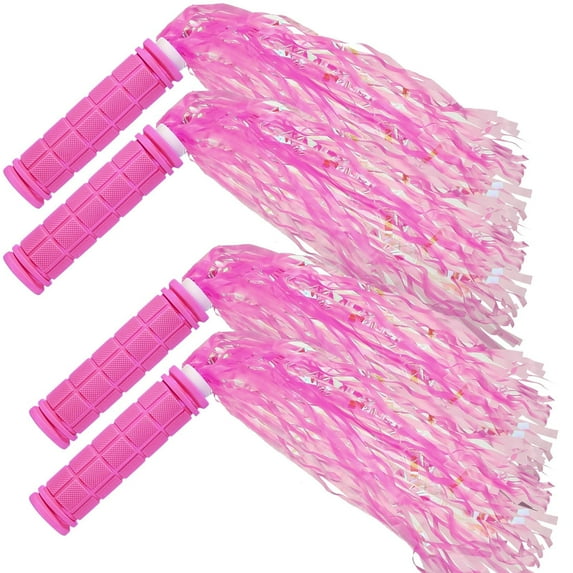 MODANU 4 Pcs Bike Handlebar Grips with Tassel Streamers, Non Slip Bicycle Handlebar Grips for Bikes Balance Bikes, Road Bikes and Scooters, Pink