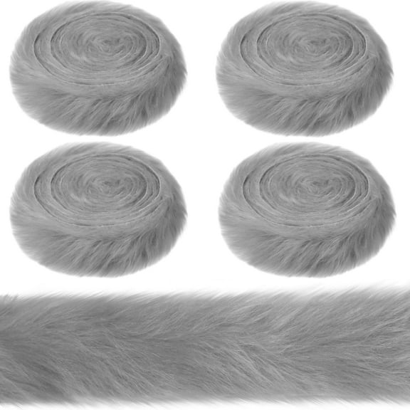 MODANU 4 Pcs Faux Fur Trim Ribbon 2" x 4.92' Christmas Trimming Furry Ribbon Artificial Stripe Fur Fabric Garland Trim for Christmas Tree Holiday Garlands Party Decor Mrs. Santa Costume DIY, Gray