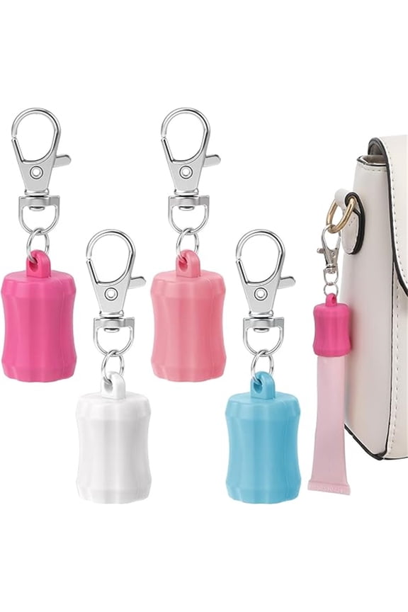 4 Pcs Lip Gloss Key Chain,Portable Lipbalm Keychain Holder, Silicone Lip Balm Keychain Cap, Used as a Decoration for a Wallet, Key, Cup, Backpack or Clothing, 4 Colors