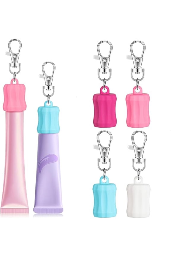 4 Pcs Lip Gloss Keychain, Silicone Lipgloss Holder Keychain, Colorful Portable Lip Gloss Cap Keychains for Purse, Wallet, Backpack, Key Charm Accessories, 4 Colors