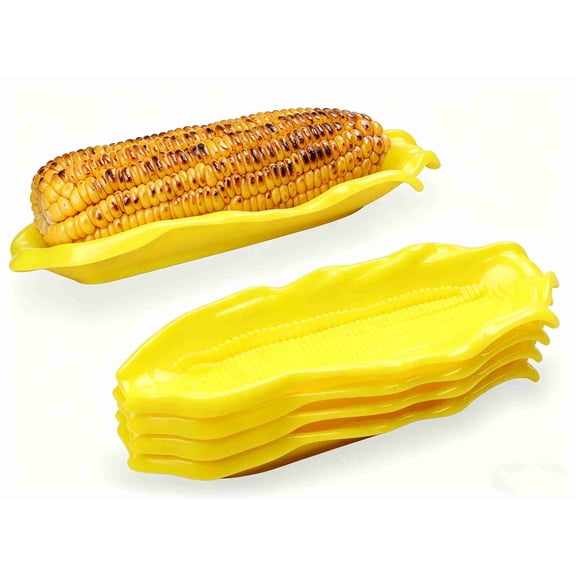 MODANU 4Pcs Plastic Corn Trays Corn Cob Holders Holders Service Tray BBQ Tools Cob Dinnerware, Yellow