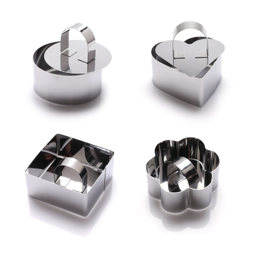 MODANU 4 Pcs Stainless Steel Dessert Rings Round Square Heart Flower ...