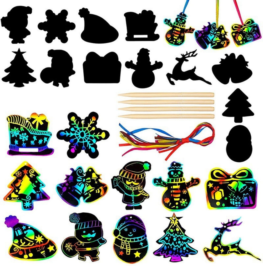 48 PCS Christmas Scratch Art Paper - DIY Ornament Crafts With Rainbow Colors & Strings 2 thumbnail image