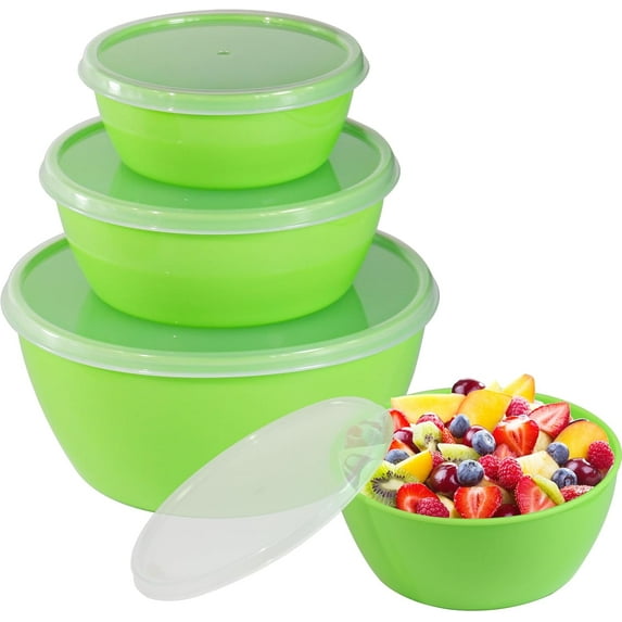 MODANU 4Pcs Classic Prep Bowls with Lids, Small Plsastic Nesting Bowls for Ingredient Prep and Storage, Dishwasher Safe adn BPA Free (Green)
