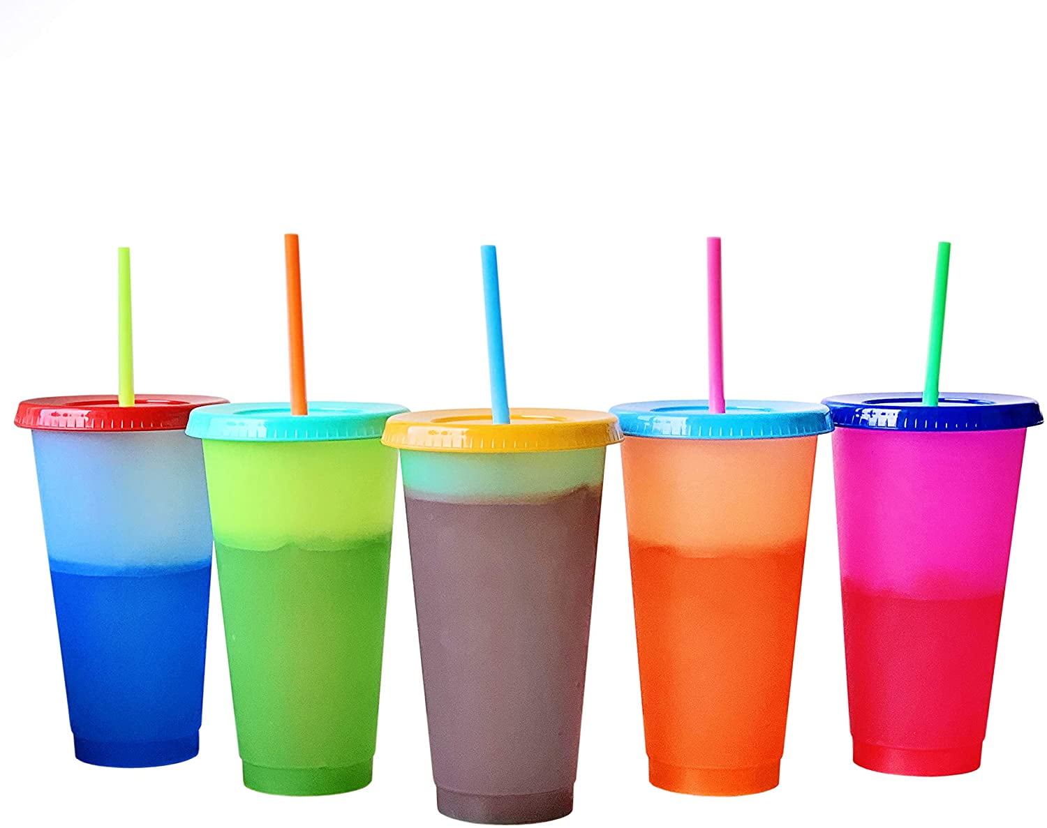 QIFEI Color Changing Cups with Straws & Lids: 710ml Kids Cold