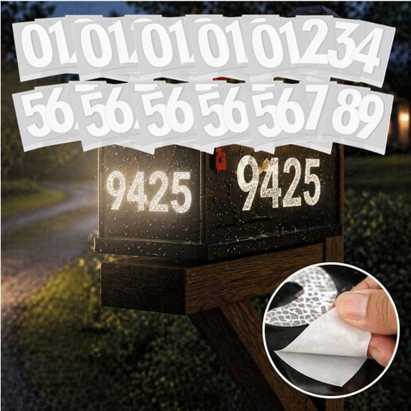 MODANU 5 Sets Reflective Mailbox Number for Outside, Post Box Number 0-9 Vinyl Waterproof White Mailbox Numbers Stickers, 2" Strong Self-adhesive House Adress Numbers for Mailbox Door Signs Trucks