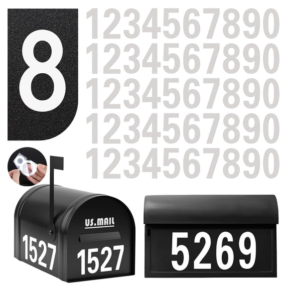 MODANU 5 Sets Reflective Mailbox Numbers Decal, 2 inch House Numbers Vinyl Decals for Outdoor, Waterproof Mailbox Decal, Modern and Minimalist