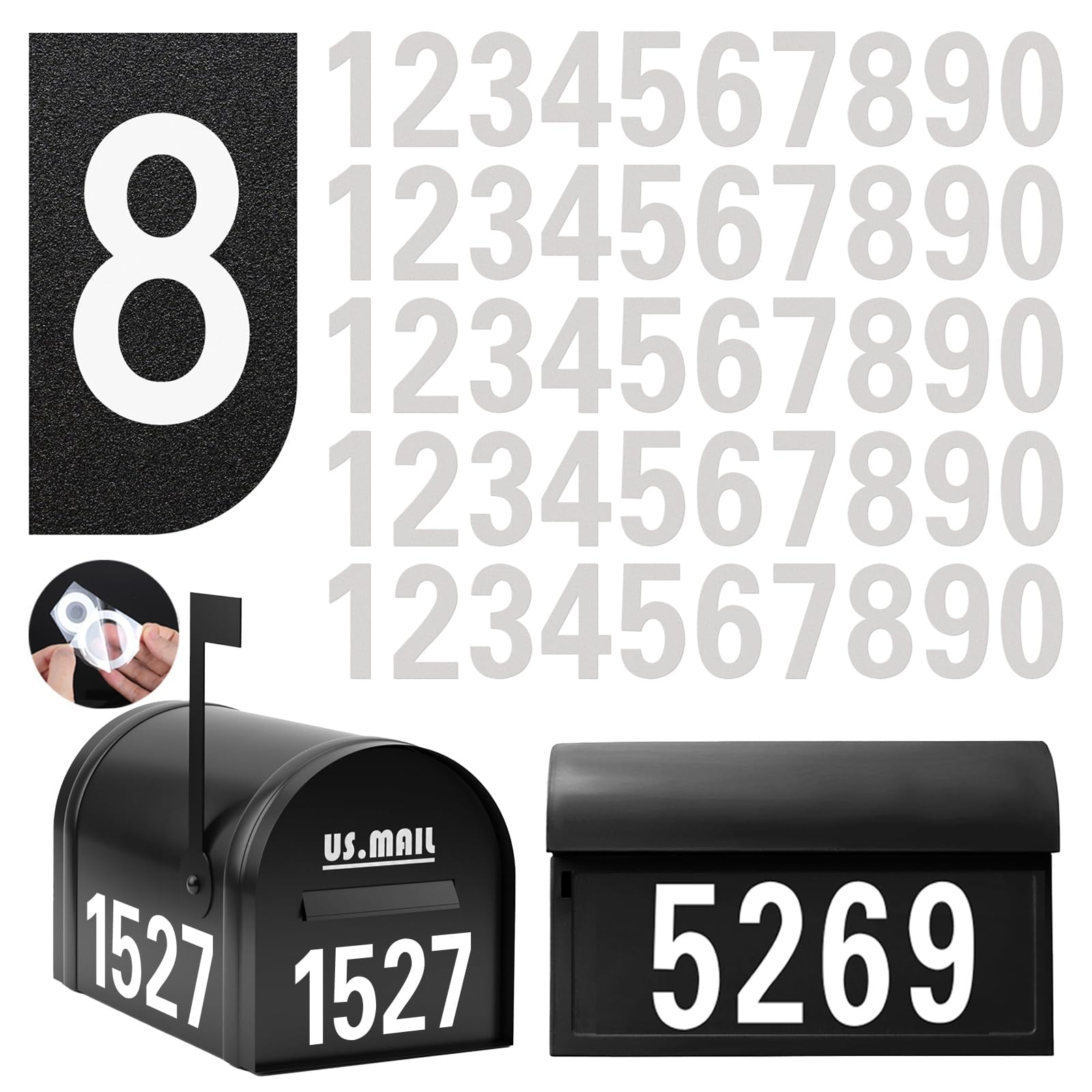 MODANU 5 Sets Reflective Mailbox Numbers Decal, 2 inch House Numbers