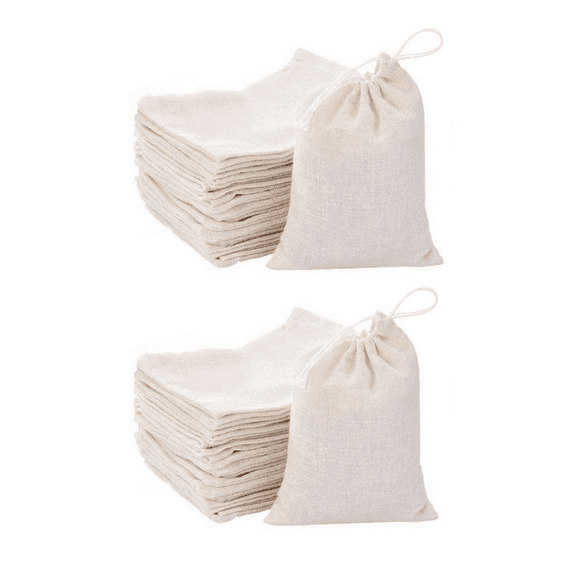 MODANU 50 Pcs Muslin Bags Burlap Bags Muslin Drawstring Bags Sachet Bag Multipurpose Drawstring Bags for Tea Jewelry Wedding Party Favors Storage, 3.93 x 3.15 inch