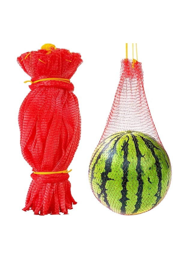 50 Pcs Watermelon Nets, 17.72inch Melon Hammock Red Onion Mesh Bags, Reusable Cantaloupes Hanging Mesh Bag with Drawstring for Trellis Vertical Garden Growing
