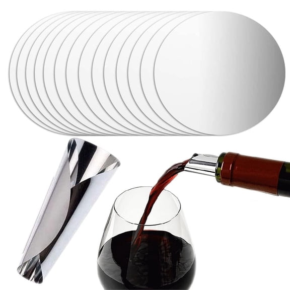 MODANU 50 Pcs Wine Pourer Disc, 2.95in Wine Pourer and Stopper Reusable Wine Bottle Pouring Disc Thin Drip Stop Pour Spout Card for Wine Beverage Beer Liquid Dispenser (Silver)