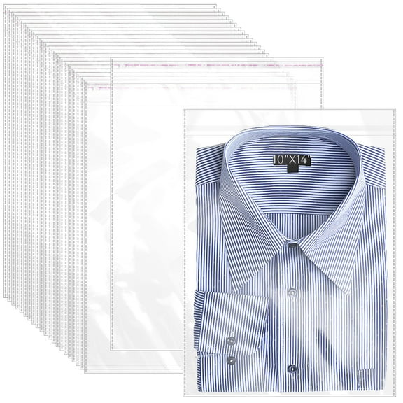 MODANU 50Pcs Clear Cellophane Bags, 10 x 14inch Resealable Plastic Bags for Clothing, Shirts, Gifts, Party Favors, Artwork & More