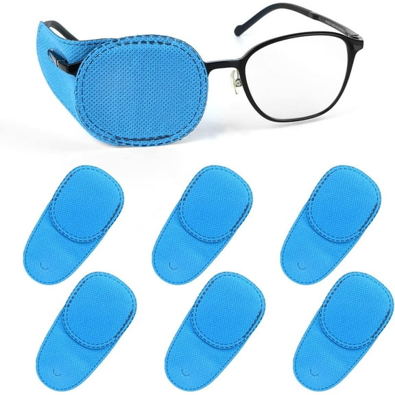 MODANU 6 Pack Glasses Eye Patch, Reusable Non-Woven Eye Patches for Adults Kids Lazy Eye Amblyopia Strabismus, Blue