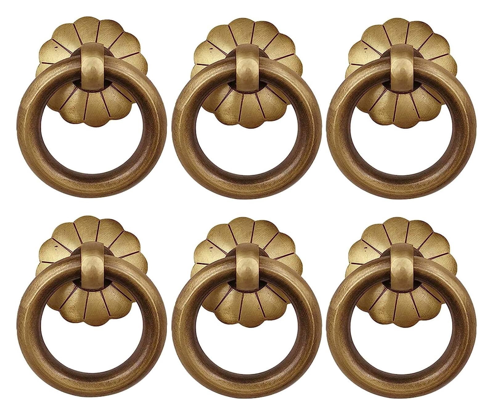 MODANU 6Pcs Antique Brass Ring Pulls, 11.8in/30mm Vintage Cabinet Small Ring Pulls Knobs Handles for Drawer Closet Cupboard