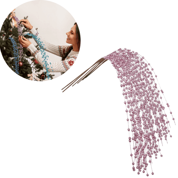 MODANU 6Pcs Artificial Glitter Berry Stems, 30inch Ting Branches, Christmas Tree Stems, Berry Sticks Weeping Willow Decor for DIY Vase Wreath Home Christmas Decor(Pink)