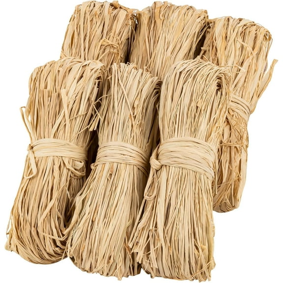 MODANU 6Pcs Natural Raffia Ribbon Raffia Grass, Raffia Straw Raffia Paper Ribbon Perfect for Crafts Weaving or Bouquets Decoration, Christmas Raffia Gift Wrapping Ribbon (Total 300g)