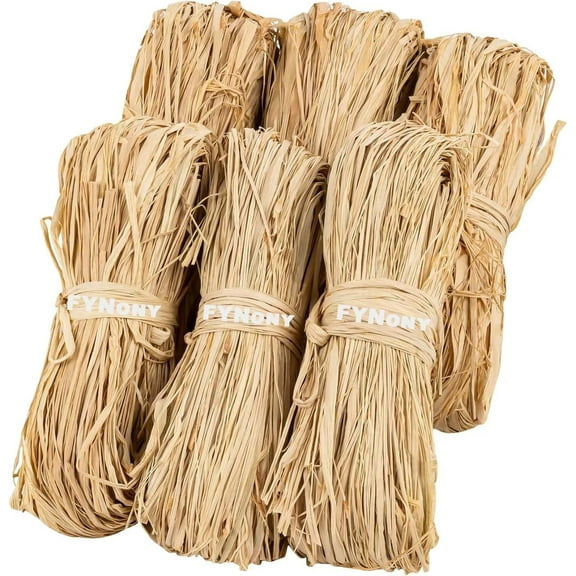 MODANU 6Pcs Natural Raffia Ribbon, Raffia Straw for Florist Bouquets Decoration Crafts Ribbon for Wrapping Christmas Birthday, 50g Each