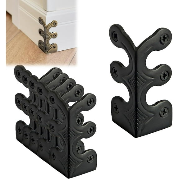 MODANU 6Pcs Baseboard Corner Protectors, Brass Corner Protector, Corner Skiffer, Vintage Solid Brass Skirting Board Protectors (Black)