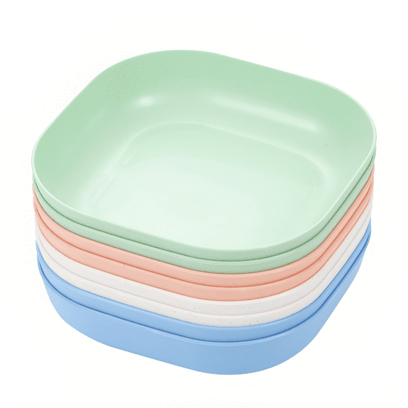 MODANU 8 Pack Square Lightweight Wheat Straw Plates, 5.7" Dinner Dishes, Camping Dinnerware for Serving pasta fruit for Kids Toddlers and Adults, Multicolor